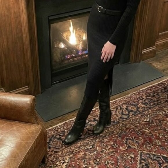 NWT Top Moda Black Knee High Boots 2” Block Heel Faux Leather Tall Boot - Picture 4 of 6